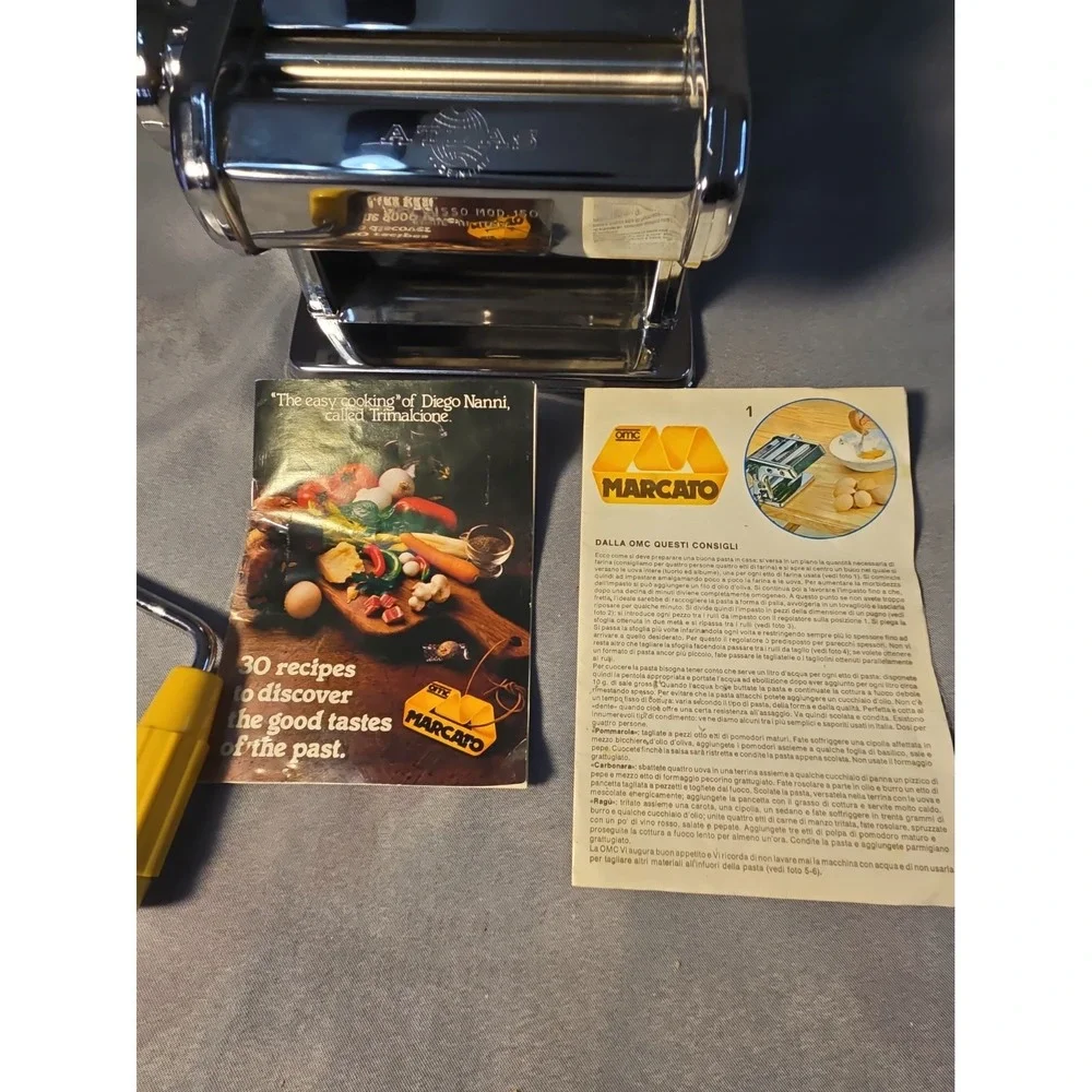 Vintage Marcato Atlas 150 Pasta Maker Machine Chrome Made In Italy Complete W/ M